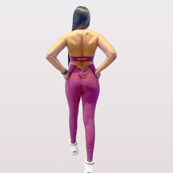 PURPLE BACKLESS BRA AND LEGGINGS Flex Fit Gym Apparel Clothing for Serious Gym Training Crossfit Aerobics Spin Weight Lifting Sports Activr Gear – 34